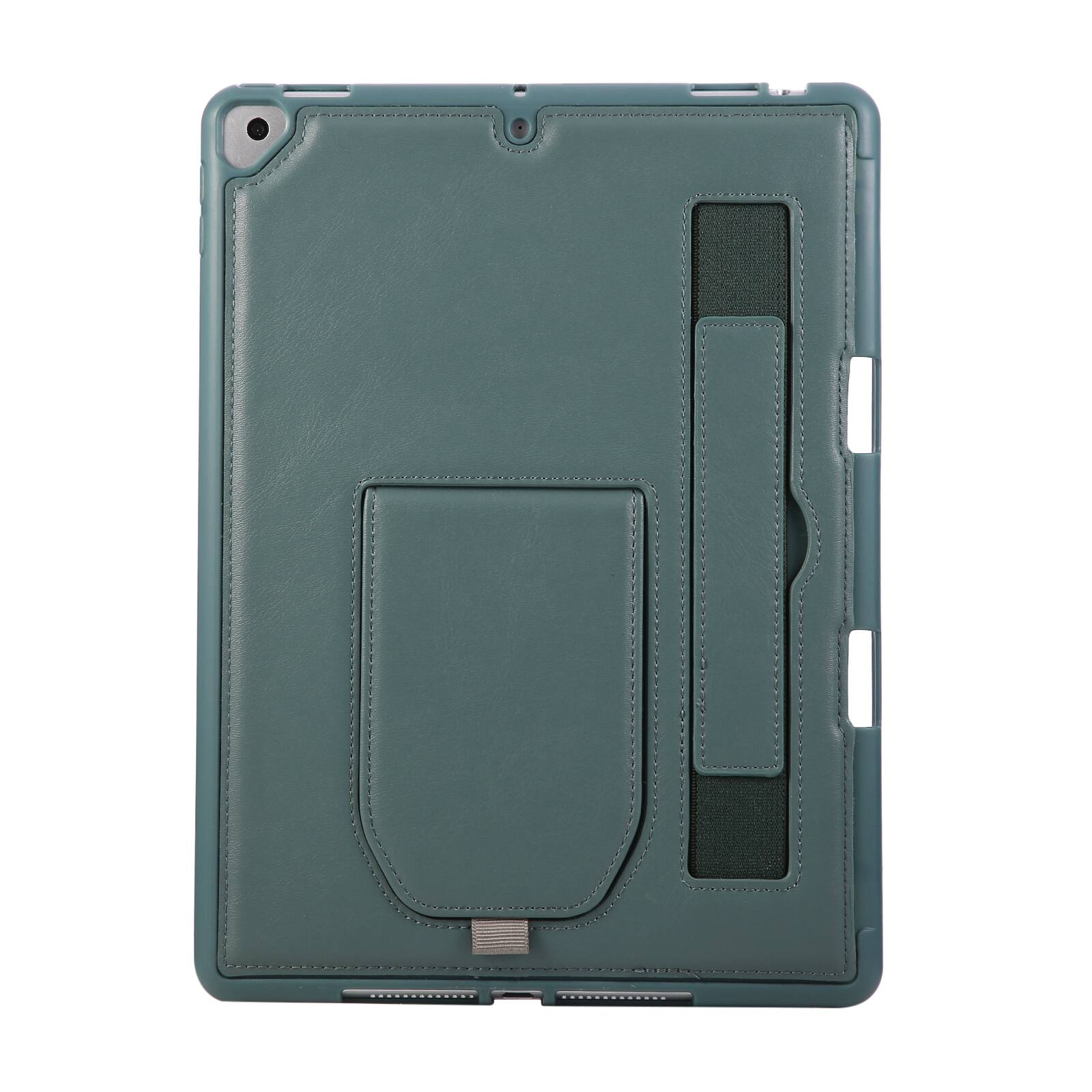 Angle. UUCOVER - Case for iPad 9th 8th 7th Gen 10.2-inch (2021/2020/2019) Shockproof PU Leather Hand Strap Kickstand Pencil Holder Cover - Darkgreen.
