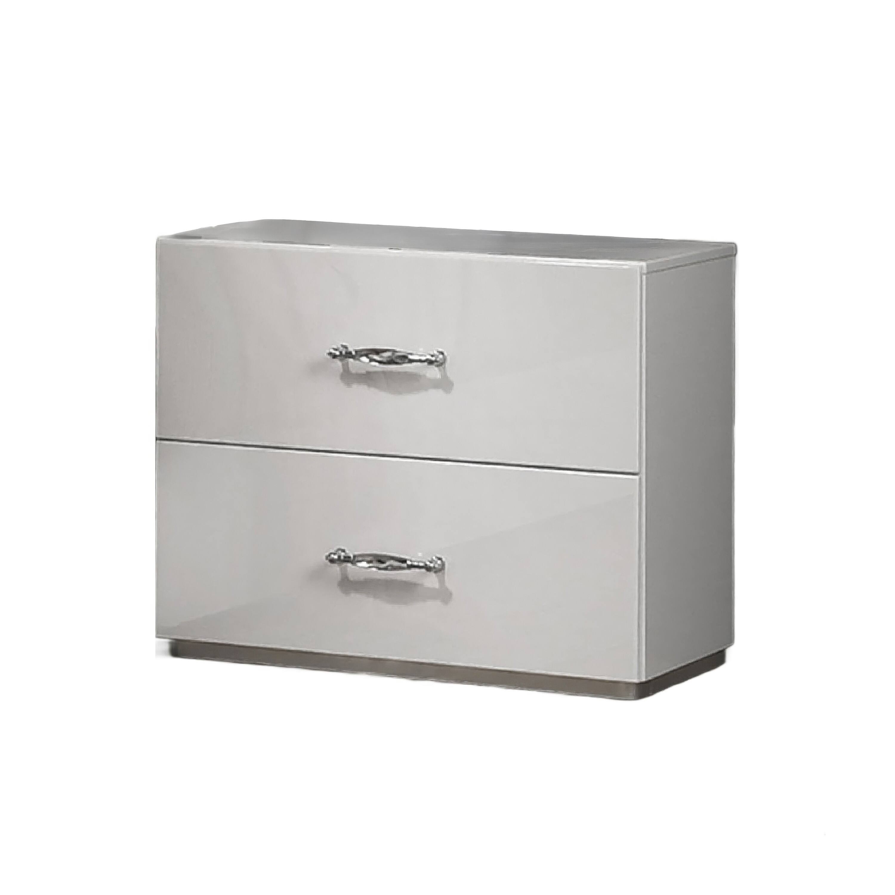 Angle. Manhattan Lane - Soha Nightstand, 2 Drawers, Acrylic Handles - White, Chrome.