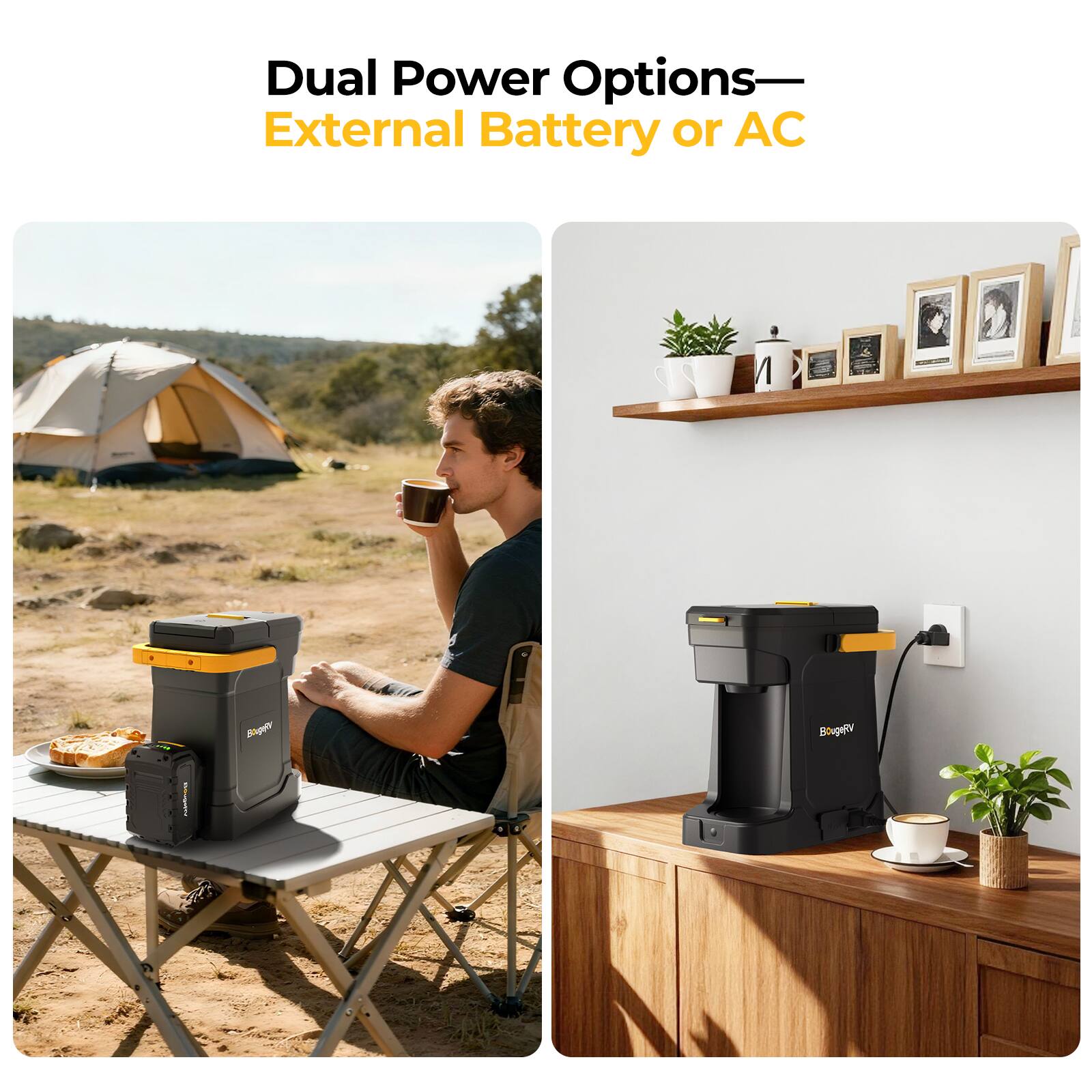 Dual Power Options—External Battery or AC