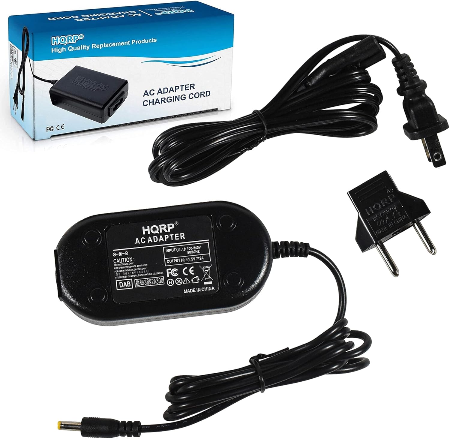 HQRP Replacement Products High Quality HQRP AC ADAPTER CORD CHARGING CORD

INPUT: 100-240V 0-8-0

OUTPUT: 5V=2.4A

FC CE

DAB 3892A300

MADE IN CHINA