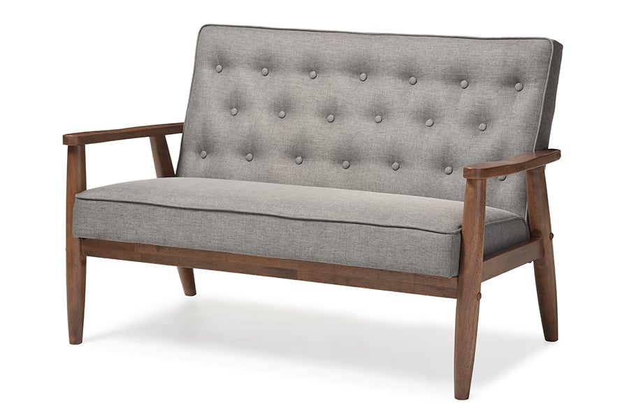 Baxton Studio - Sorrento Mid-century Retro Modern Fabric Upholstered Wooden 2-seater Loveseat - Grey