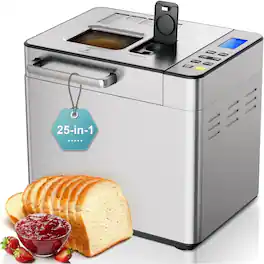 SIMZLIFE - 2LB Dough & Bread Maker Machine, 25-in-1 Bread Maker with Auto Fruit and Nut Dispenser,Stainless Steel - Silver