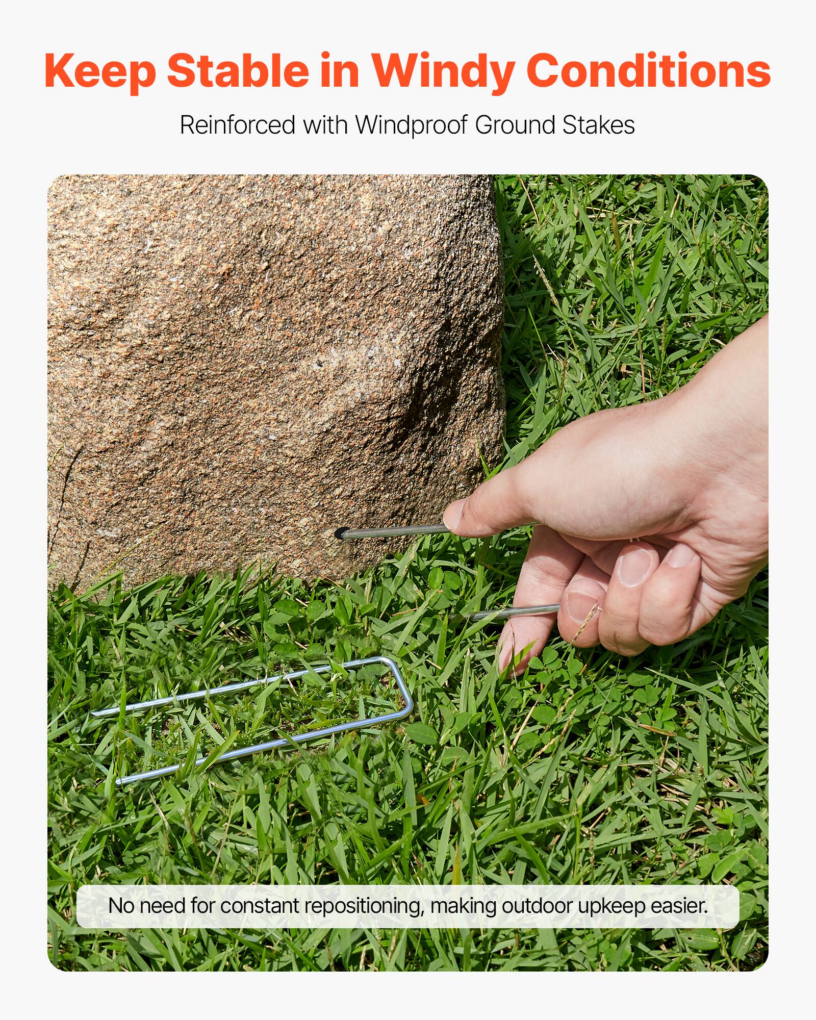 Keep Stable in Windy Conditions  
Reinforced with Windproof Ground Stakes  

No need for constant repositioning, making outdoor upkeep easier.