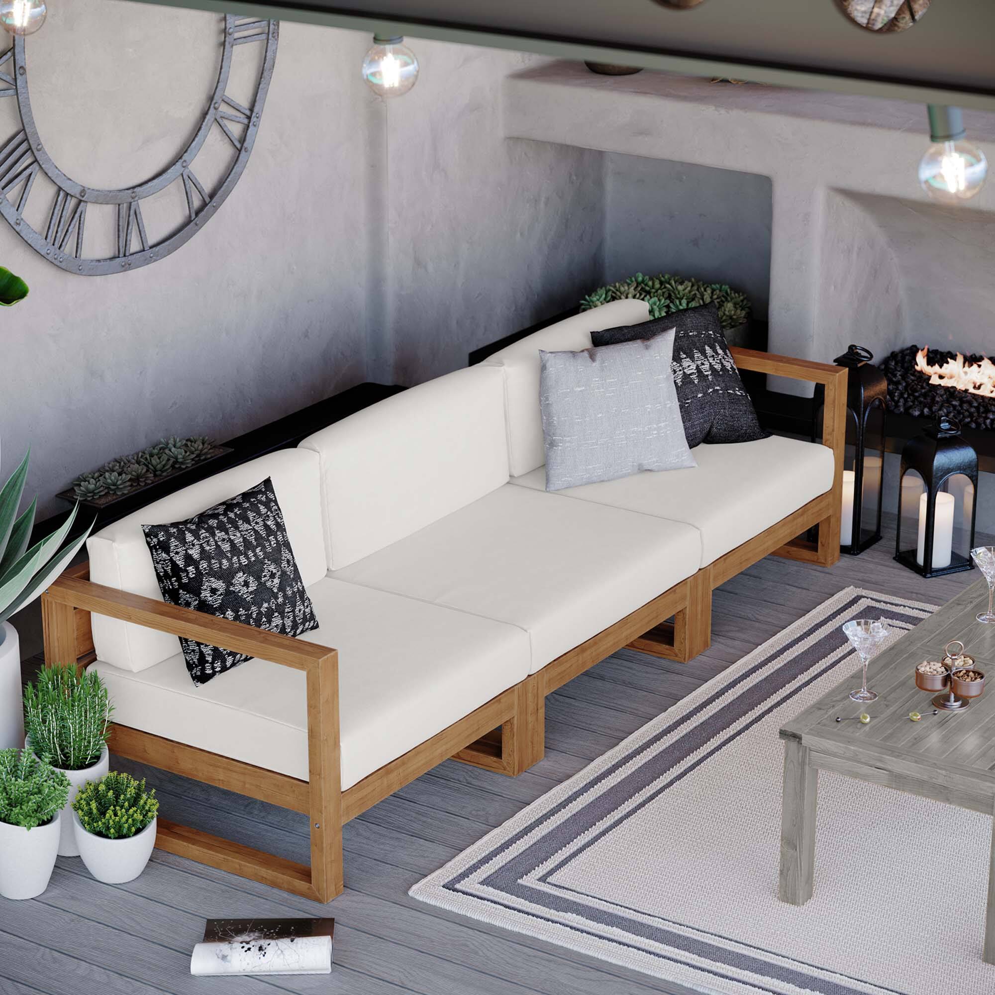 Back. Modway - Upland 3-Piece Outdoor Patio Teak Wood Sectional Sofa Set by Modway - Natural White.
