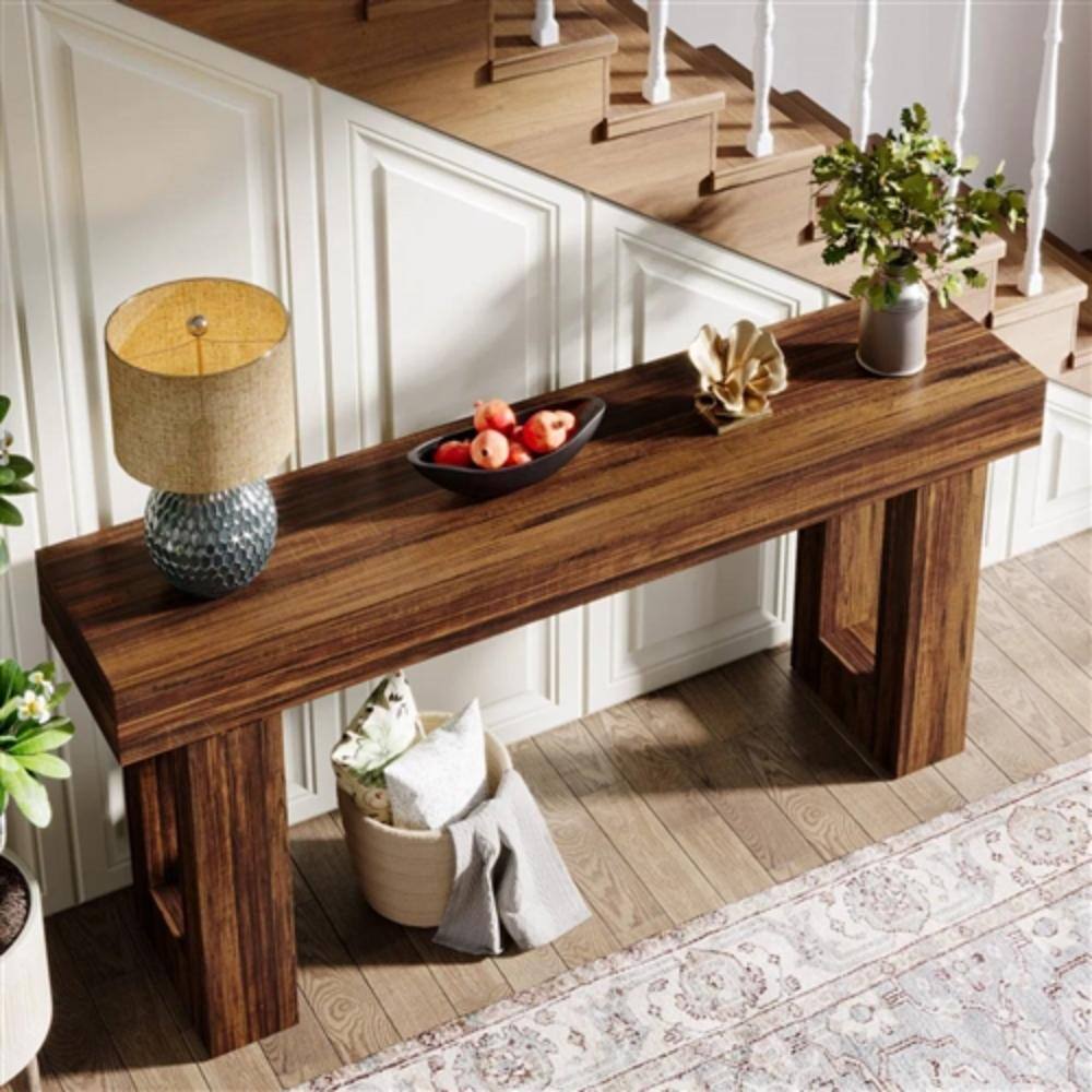 Back. Hivvago - Modern Farmhouse 63-inch Long Narrow Console Sofa Table in Brown Wood Finish - Brown.