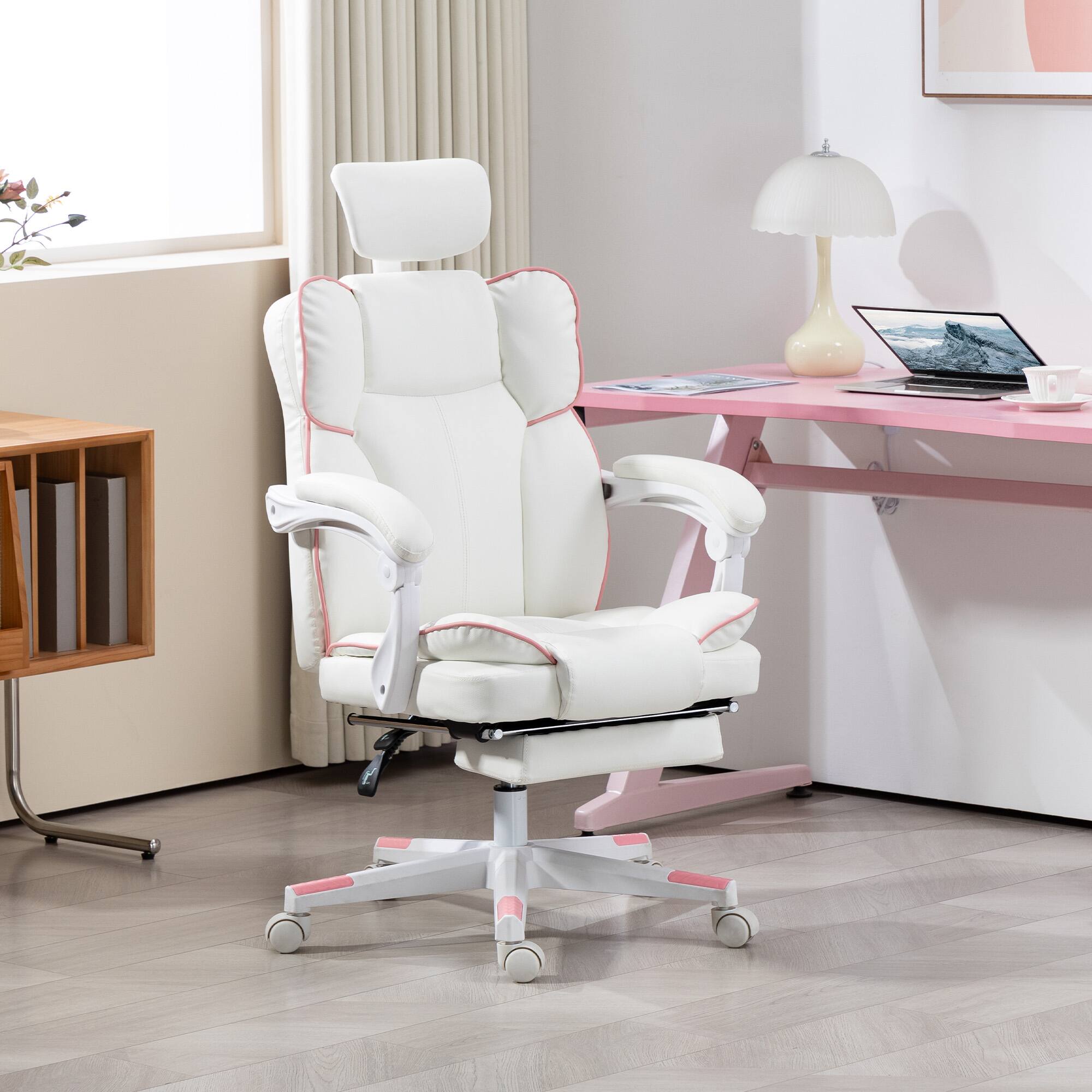 Front. Anysun - Anysun Rolling Overstuffed PU Leather Reclining Executive Desk Chair with Headrest and Foot Rest - White.