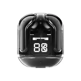 Cluzine - Black Wireless Earbuds, Space Capsule TWS Headphones with LED Display, 18H Playtime, Open-to-Connect