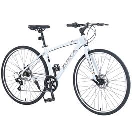 Aukfa - Speed Hybrid Bike - Aluminum Frame, Dual Disc Brakes, 700C Wheels - Men/Women's City Bicycle - White