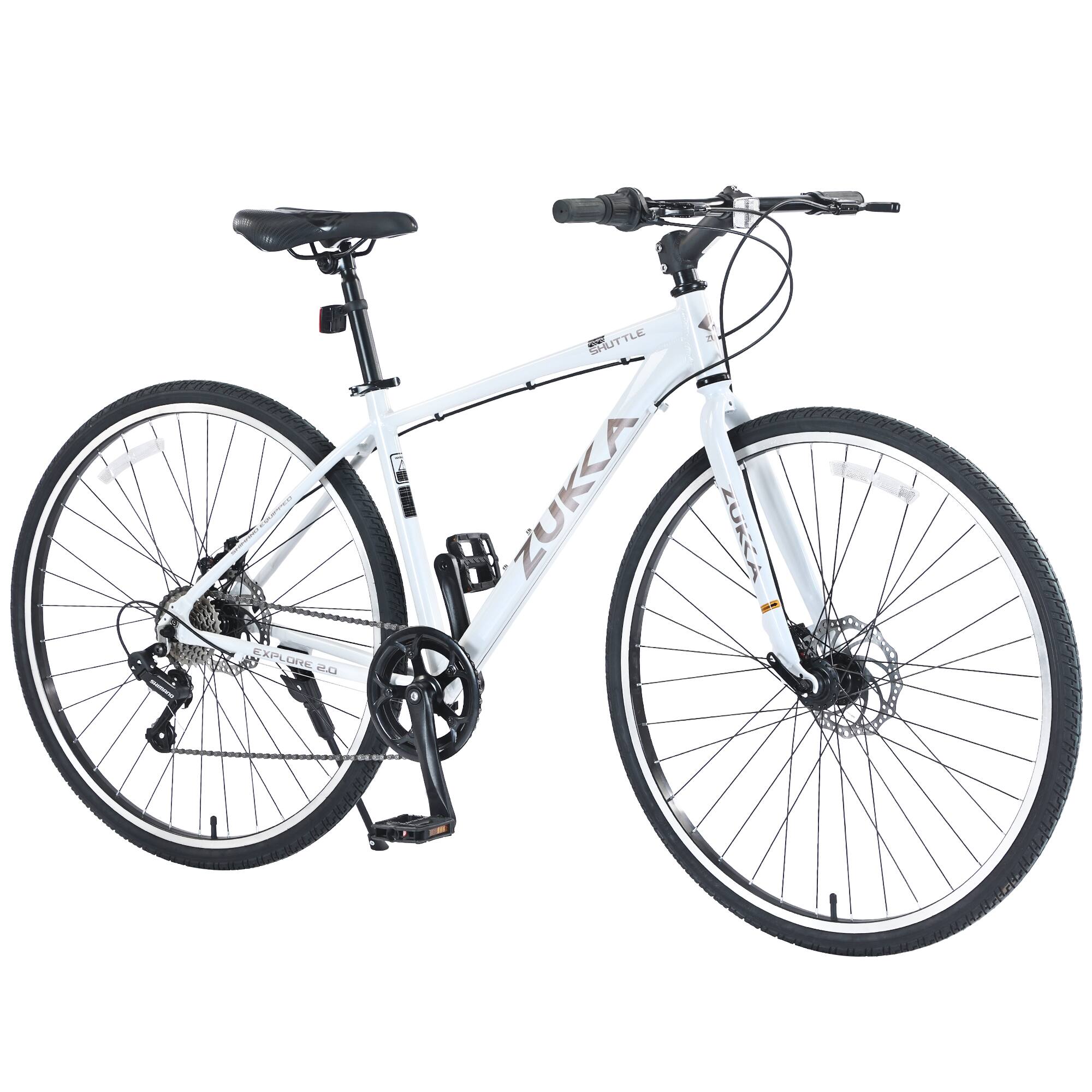 Aukfa - Speed Hybrid Bike - Aluminum Frame, Dual Disc Brakes, 700C Wheels - Men/Women's City Bicycle - White