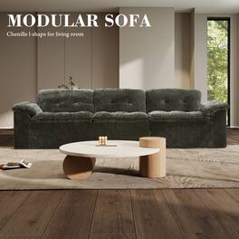 Anysun - 3-Seater Luxurious Modern Cloud Chenille Modular Sectional Sofa with Detachable Backrest - Emerald