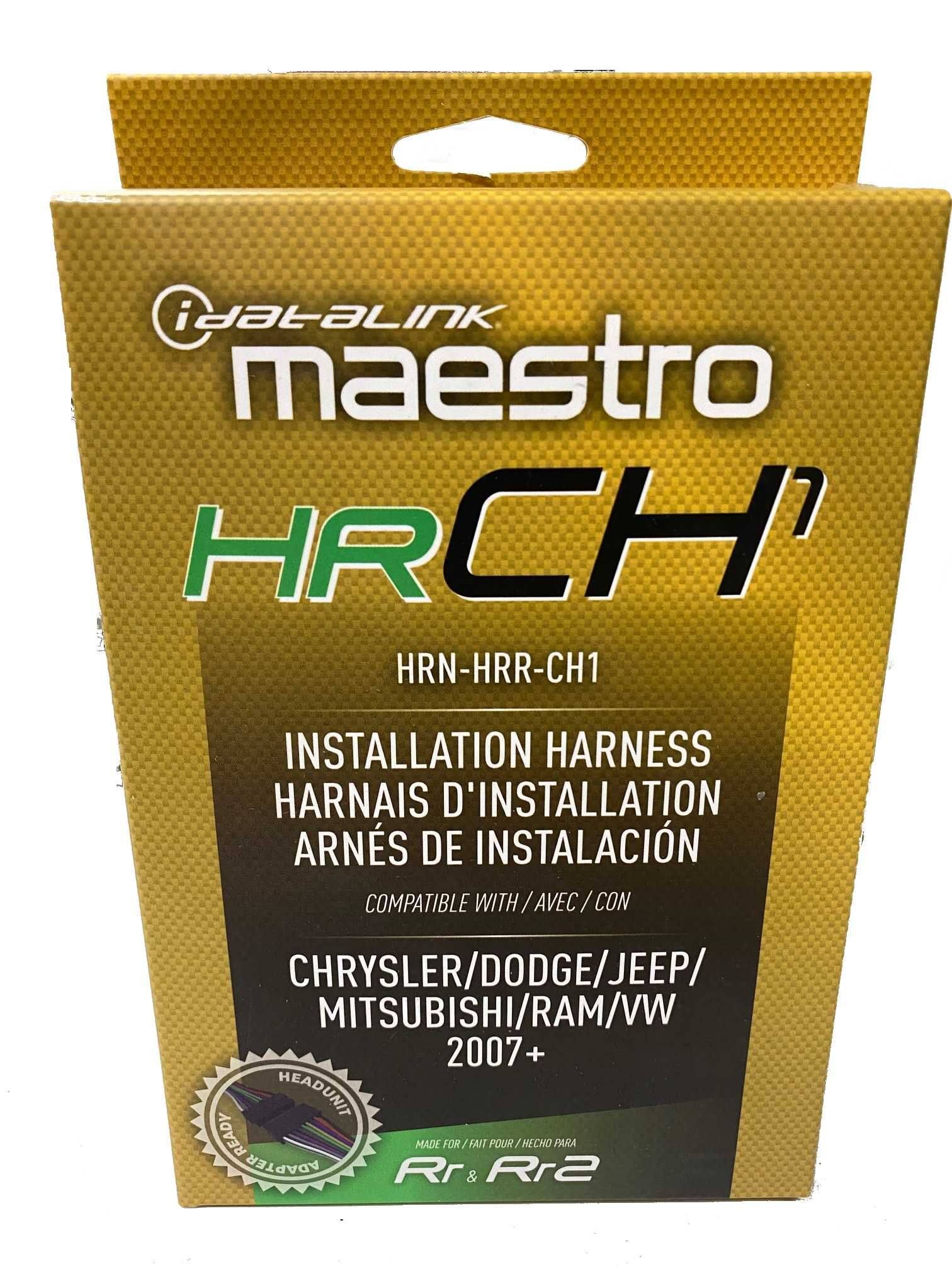 iDatalink Maestro  
HRCH7  
HRN-HRR-CH1  

Installation Harness  
Harnais d'Installation  
Arnes de Instalacion  

Compatible with / Avec / Con  
Chrysler/Dodge/Jeep/  
Mitsubishi/Ram/Vw  
2007+  

Headunit Ready Made  
Fait pour / Hecho para  
Rr & Rr2  

Made for / Fabricado para  
Rr & Rr2