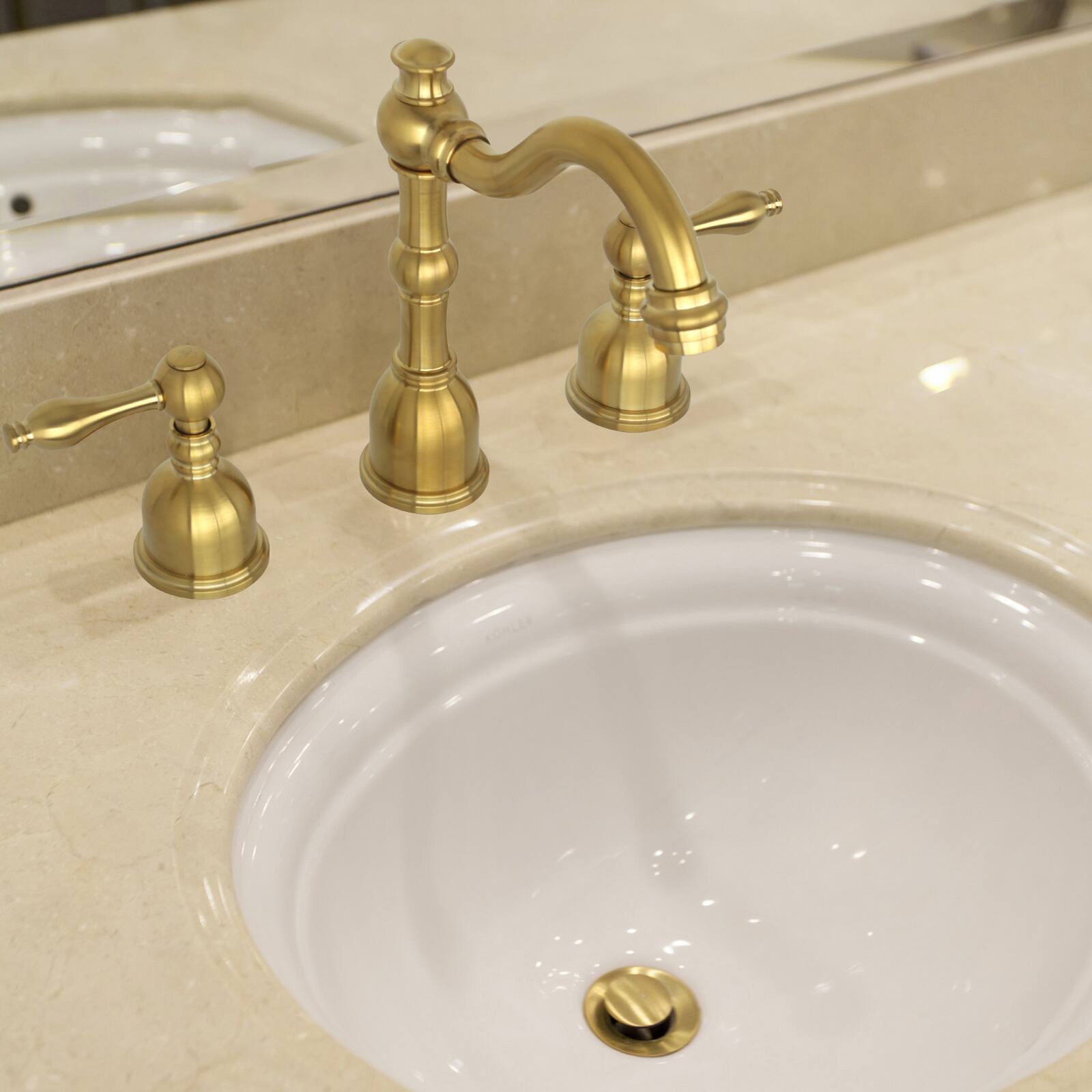 Alt View 4. Akicon - Akicon 8 inch Two-Handles Widespread Bathroom Sink Faucet in Brushed Gold - Brushed Gold.