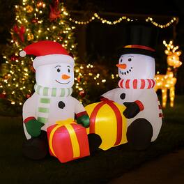 BreeBe - Christmas Inflatable 5 Foot Double Snowman with Gifts for Lawn Display - Multicolor