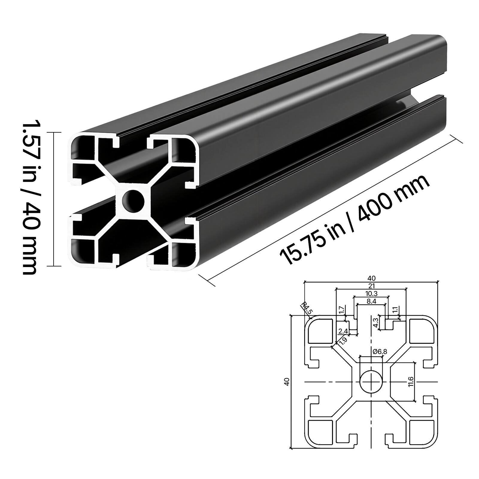 1.57 in / 40 mm  
15.75 in / 400 mm  
40 mm A x S mm  
40  
21  
10.3  
8.4  
R4.5  
5  
1.7  
1.1  
4.3  
2.4  
1.9  
06.8  
40  
11.6