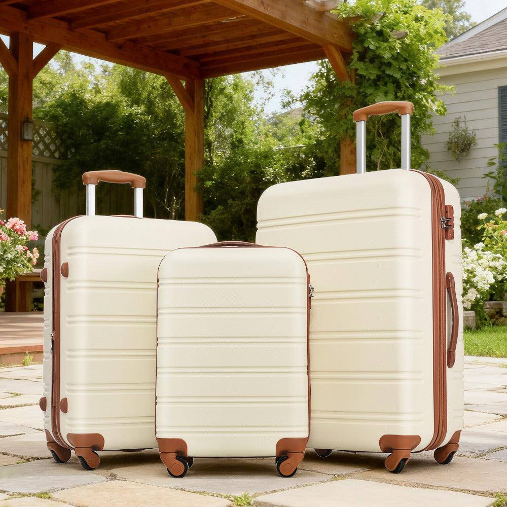 Angle. BreeBe - 3 Piece Luggage Set Hardside Spinner Suitcase with TSA Lock 20' 24' 28' Available - Antique White.