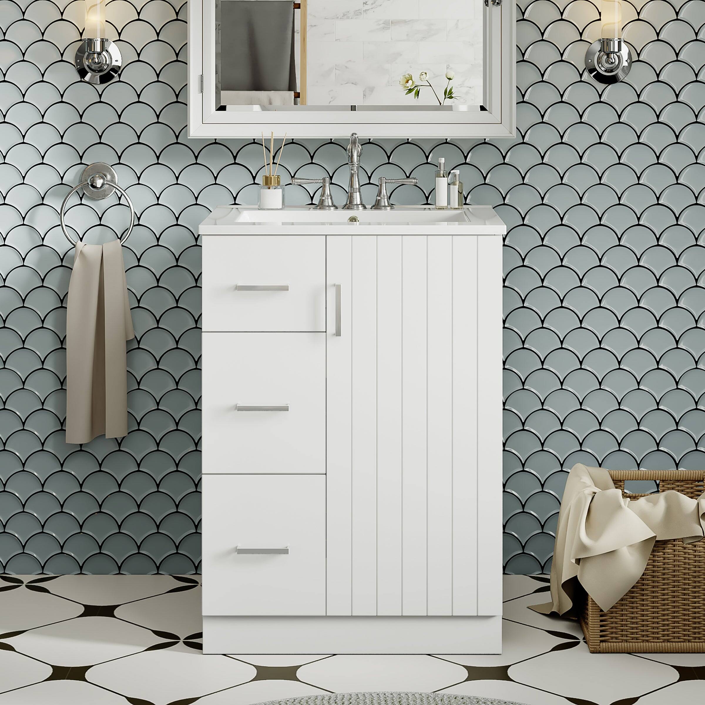 Alt View 1. Boyel Living - 24 Inch Modern Bathroom Vanity with Sink 2 Drawers and Soft Close Door White - White.