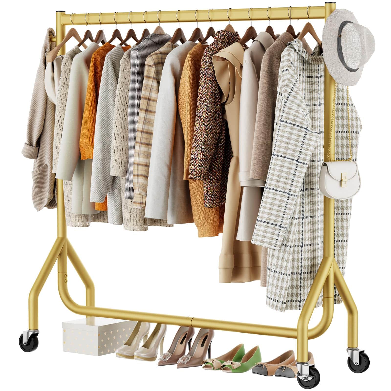 Hirose Alice - Clothing Rack Clothing Metal Rolling Clothes heavy duty load with wheels for hanging portable standing - Gold-48 Inches