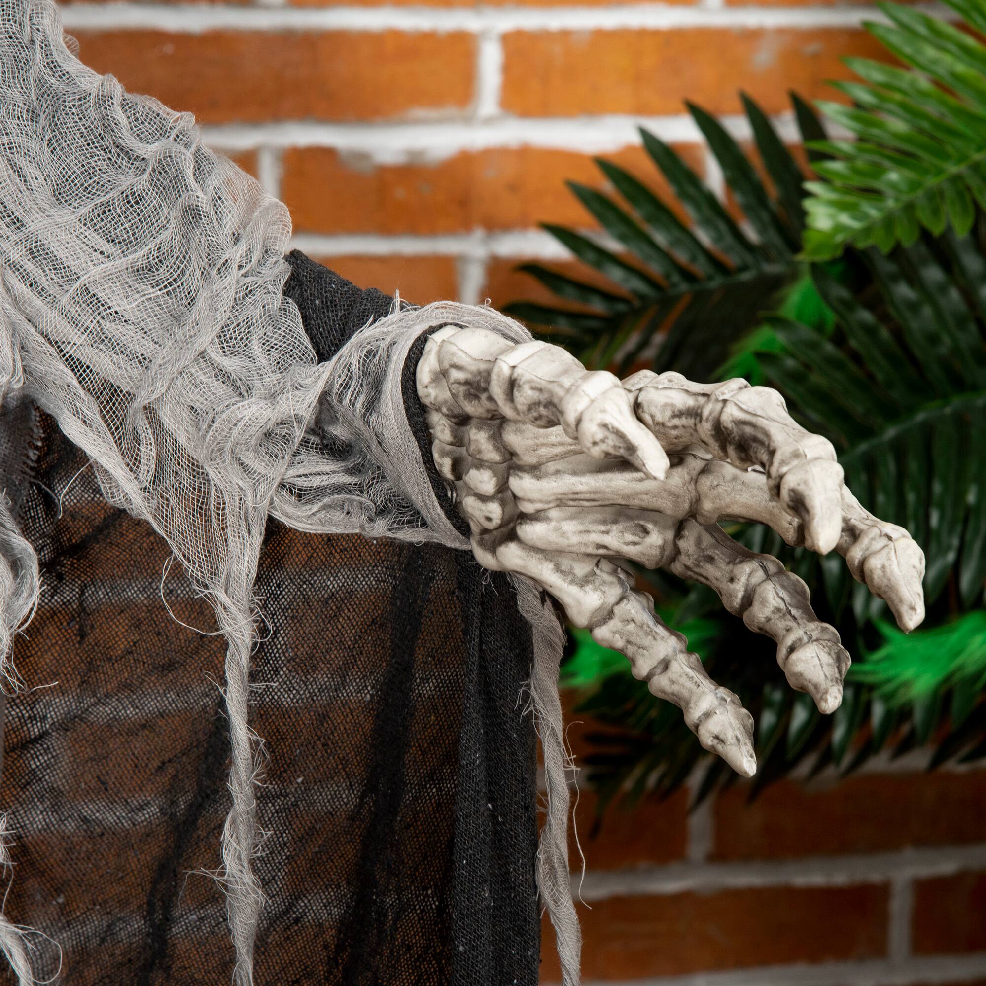 Alt View 8. Outsunny - 74" Outdoor Halloween Decorations Skeleton Witch, Animated Decor with Sound and Motion Activated, Light Up Eye and Chest - Grey.