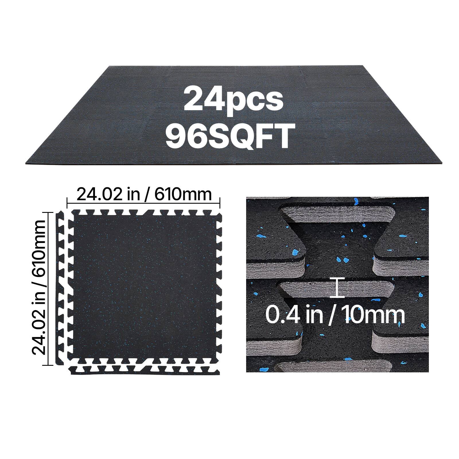 24pcs 96SQFT  
24.02 in / 610mm  
0.4 in / 10mm