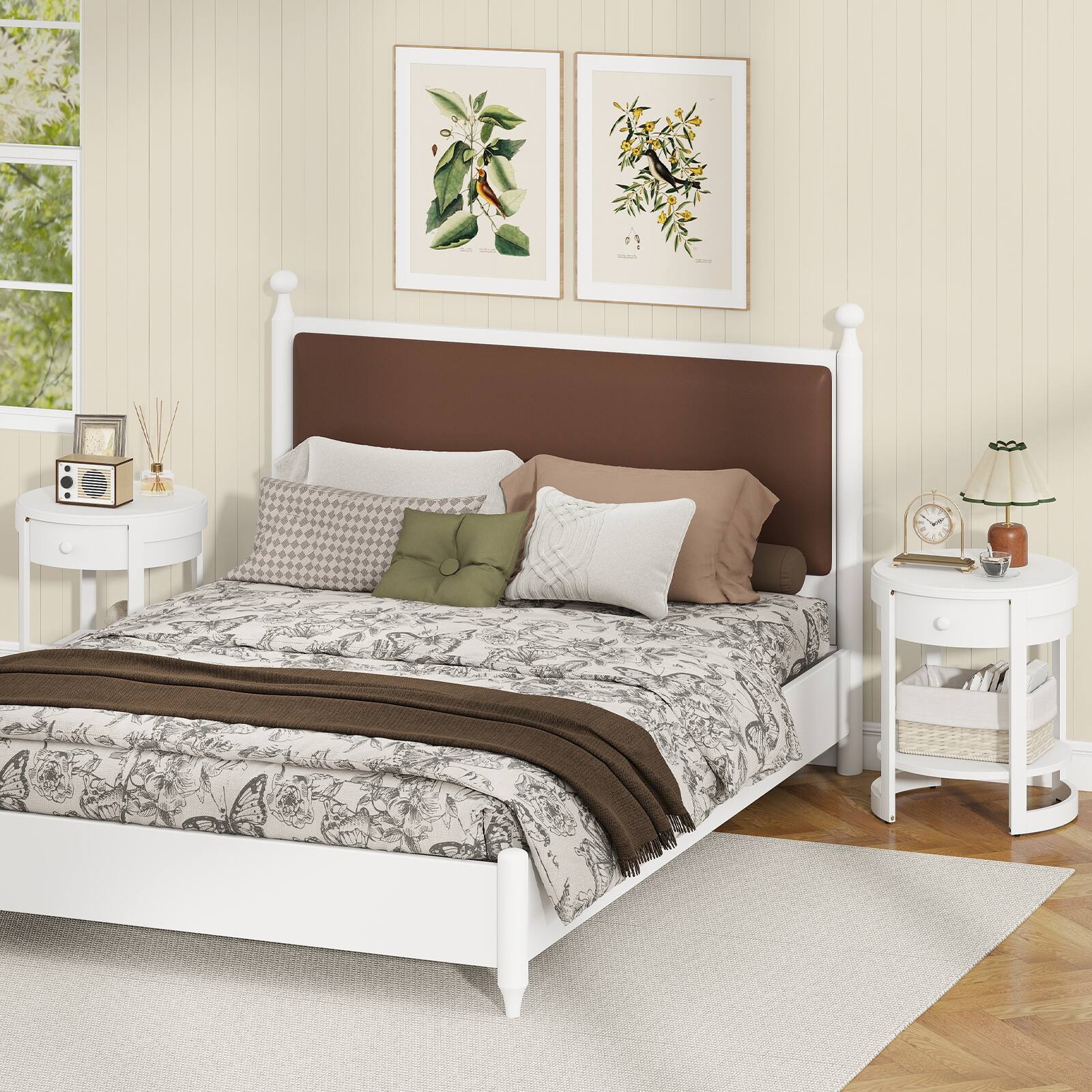 Alt View 5. Costway - Costway 2-Tier Nightstand w/ Shelf & Wood Grains Drawer Round End Table for Living Room - White.