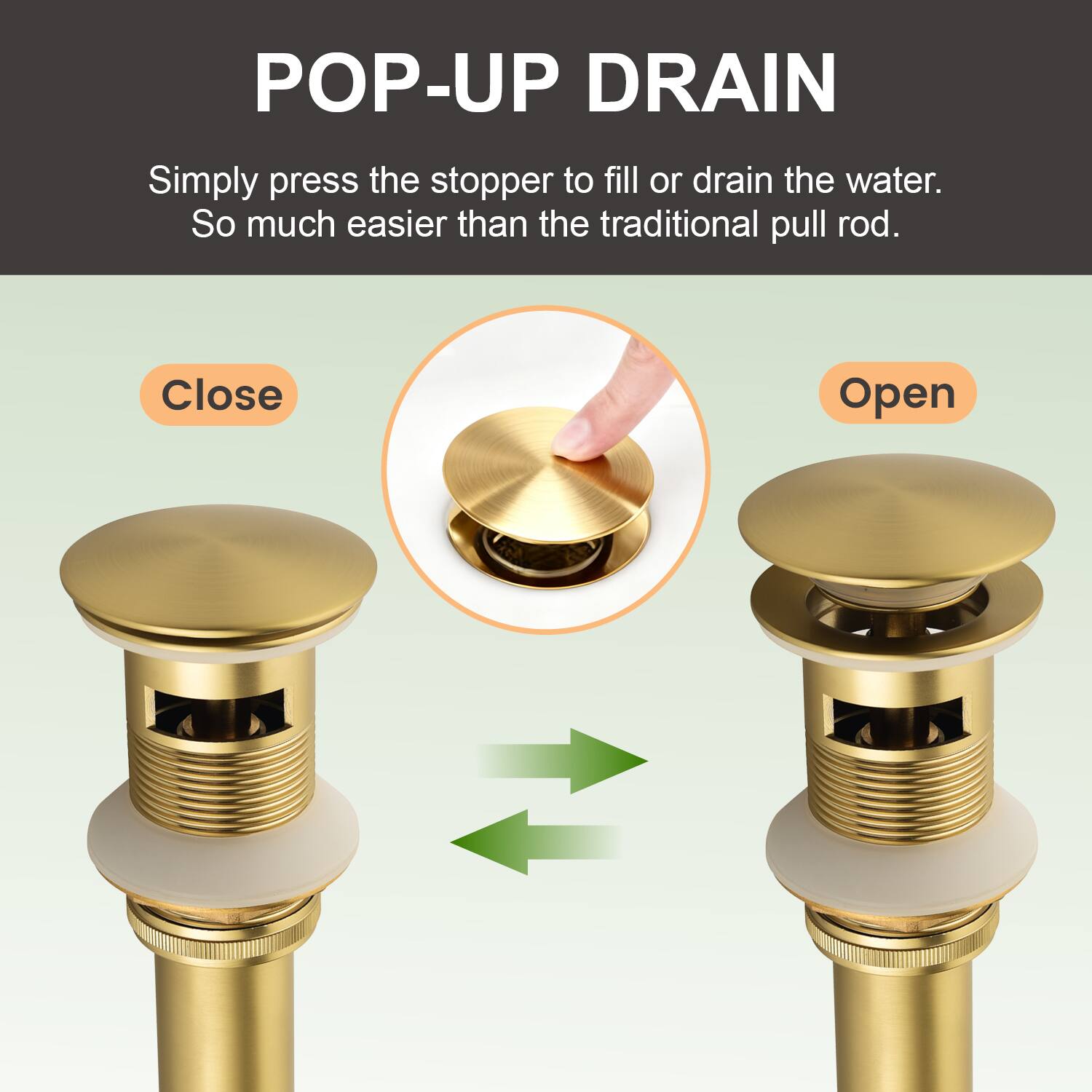 POP-UP DRAIN

Simply press the stopper to fill or drain the water. So much easier than the traditional pull rod.

Close Open
