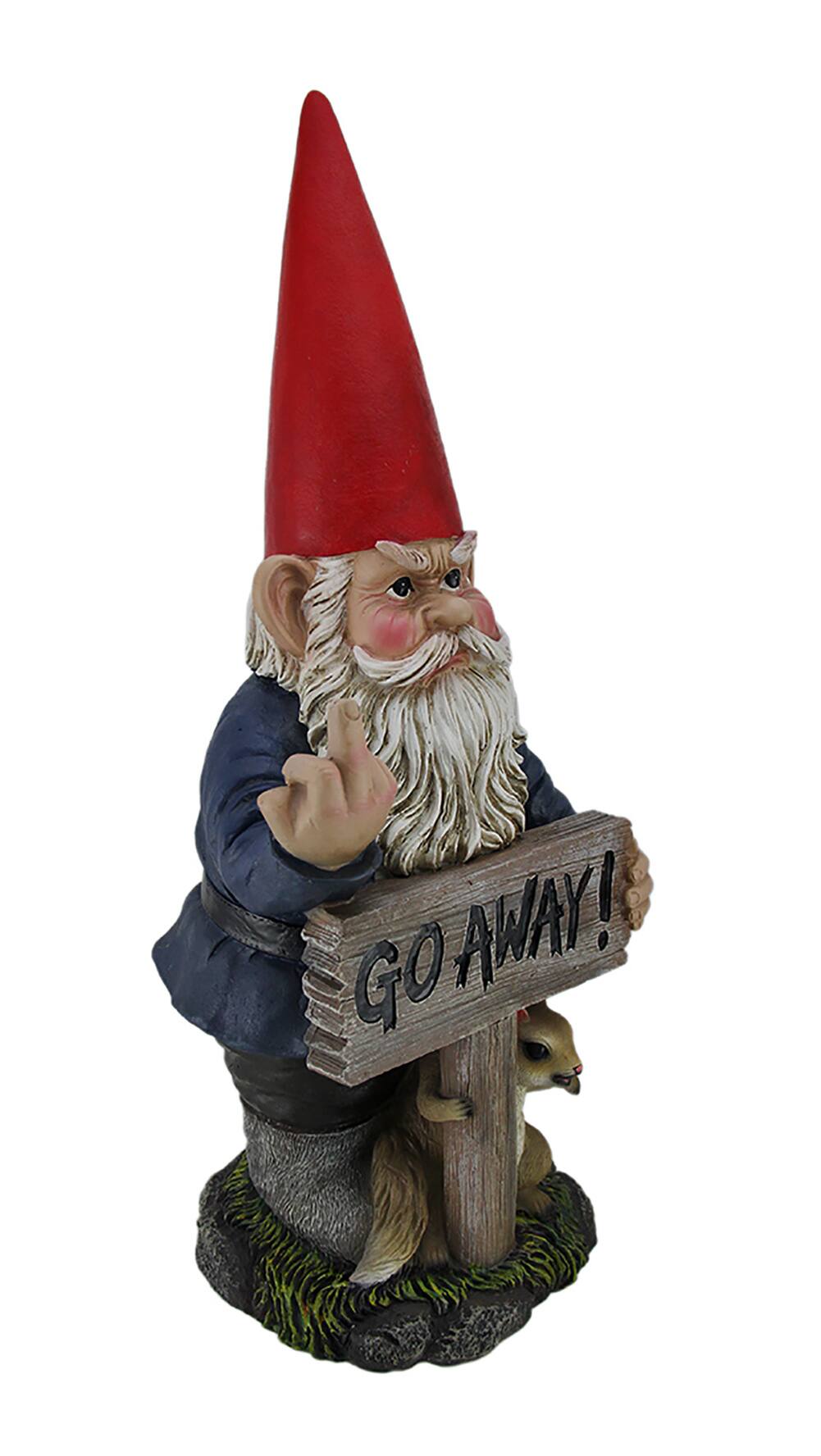 Alt View 1. Zeckos - Take A Hike Go Away Garden Gnome Un-Welcome Garden Statue - Blue.