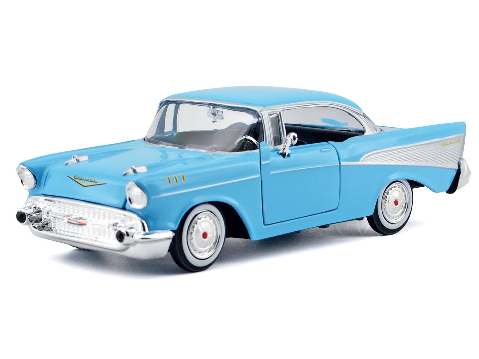 Alt View 5. Motormax - 1957 Chevrolet Bel Air Light Blue "Timeless Legends" Series 1/24 Diecast Model Car by Motormax.