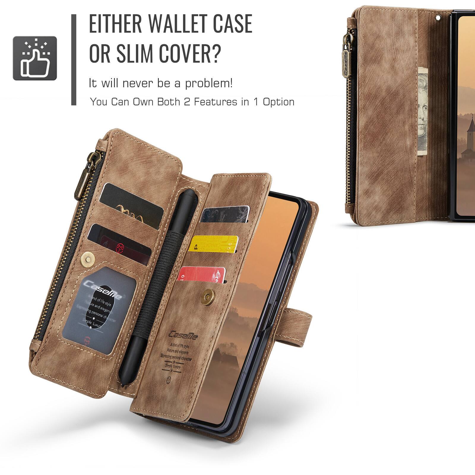 EITHER WALLET CASE OR SLIM COVER?  
It will never be a problem!  
You Can Own Both 2 Features in 1 Option