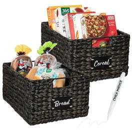 Best Choice Products - Set of 2 16in Woven Water Hyacinth Pantry Baskets w/ Chalkboard Label, Chalk Marker - Black