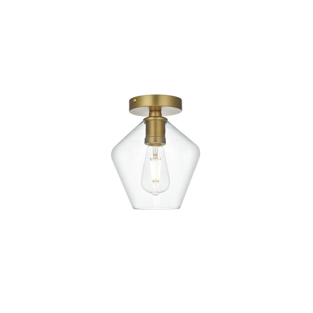 Back. Living District - Gene 8 Inch Flush Mount Ceiling Light Clear Shade in Satin Gold - Satin Gold And Clear.