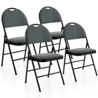 Costway 4 Pack Folding Chairs Portable Padded Office Kitchen Dining Chairs - Grey - Front_Zoom