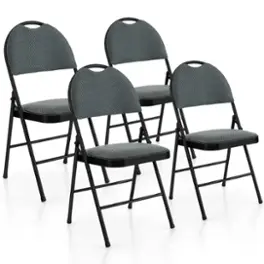 Costway - 4 Pack Folding Chairs Portable Padded Office Kitchen Dining Chairs - Gray