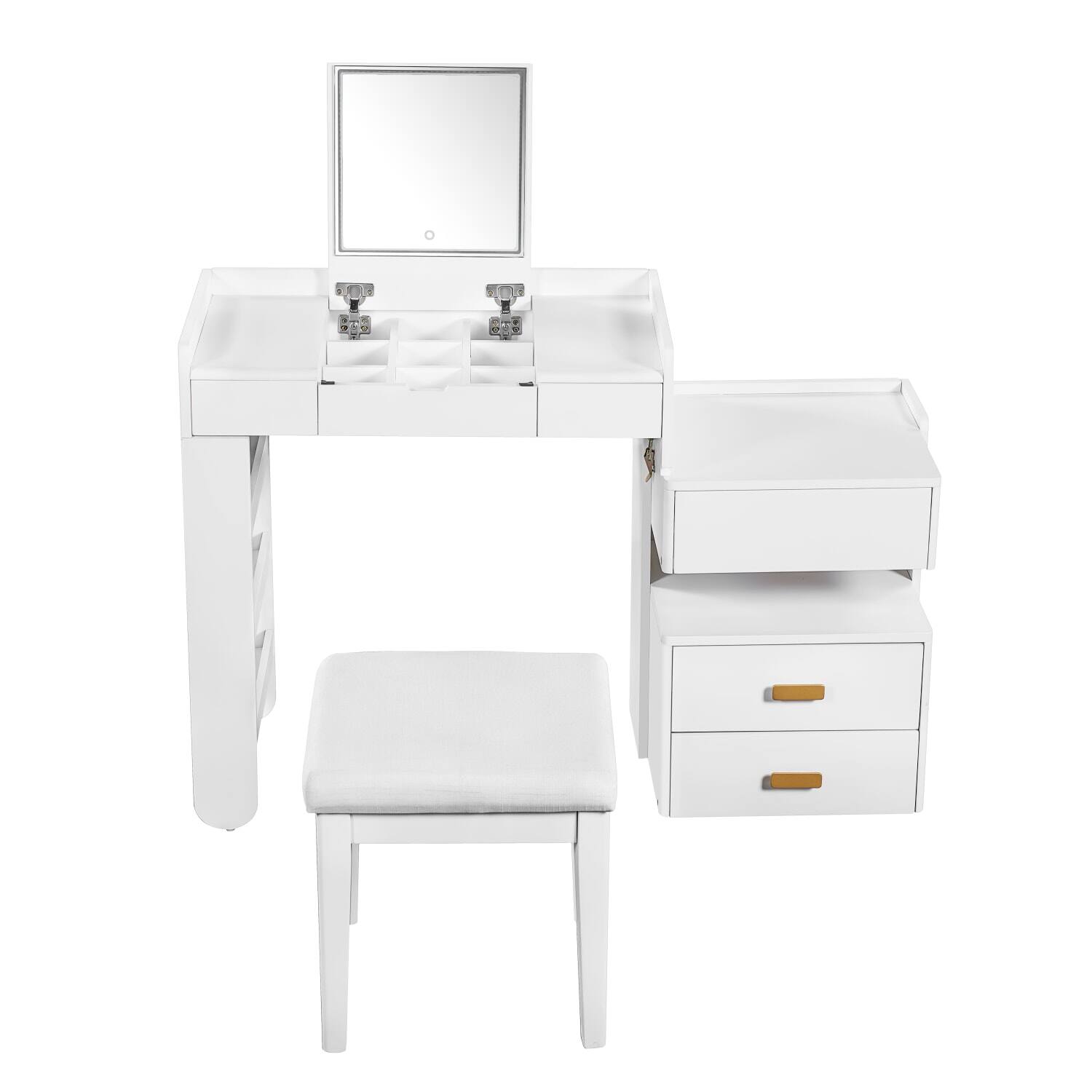 Alt View 2. Lirago - White 3-in-1 Makeup Vanity Desk with Flip Mirror LED Lights and Ample Drawers 16.3”D x 45.25“ W x 31.3“ H - White.