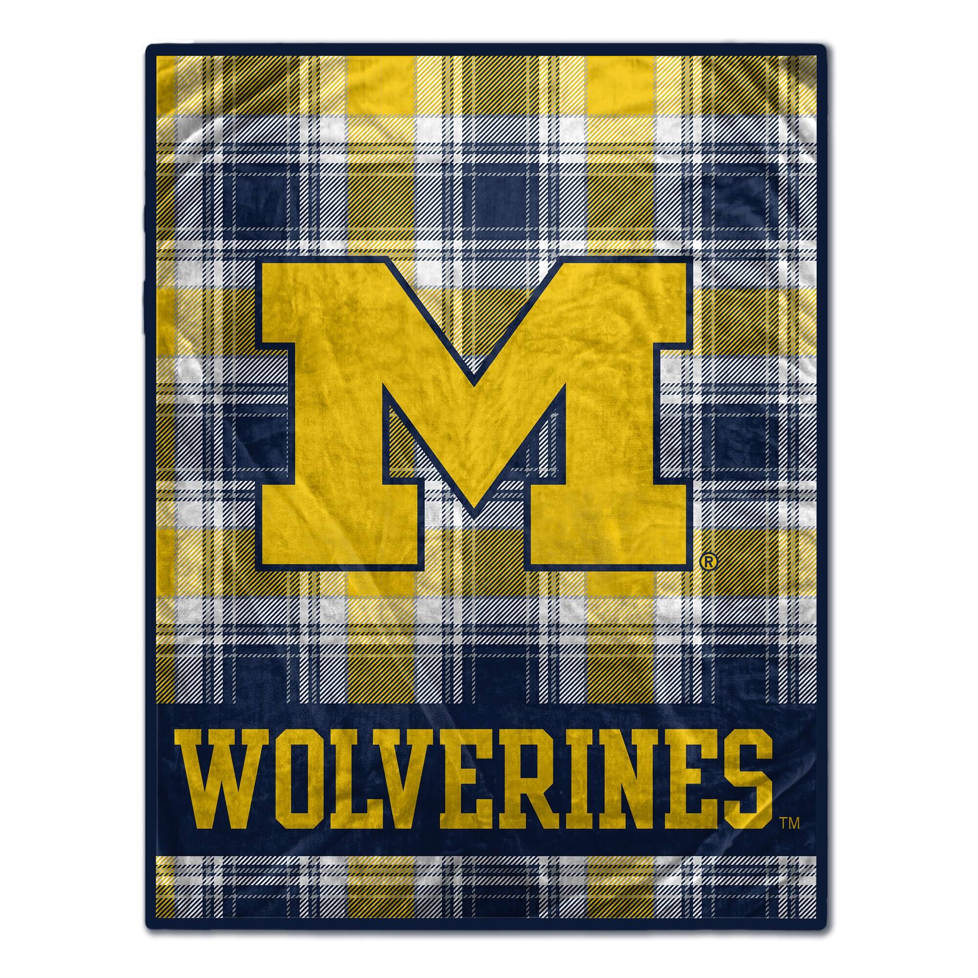 Front. Pegasus - Michigan Wolverines 66" x 95" Oversized Plaid FAN-mily Ultra Cozy Blanket - Multicolor.