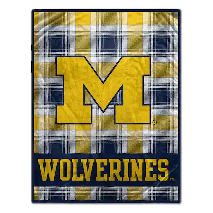 Front. Pegasus - Michigan Wolverines 66" x 95" Oversized Plaid FAN-mily Ultra Cozy Blanket - Multicolor.