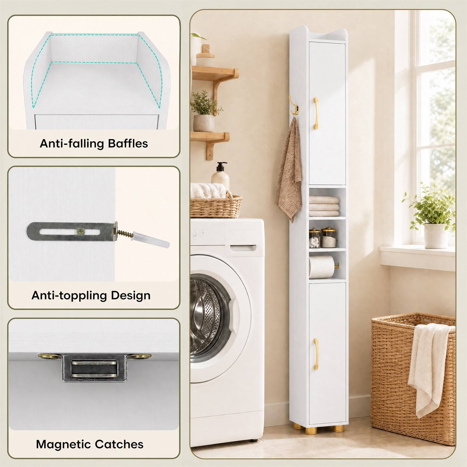 Anti-falling Baffles  
Anti-toppling Design  
Magnetic Catches