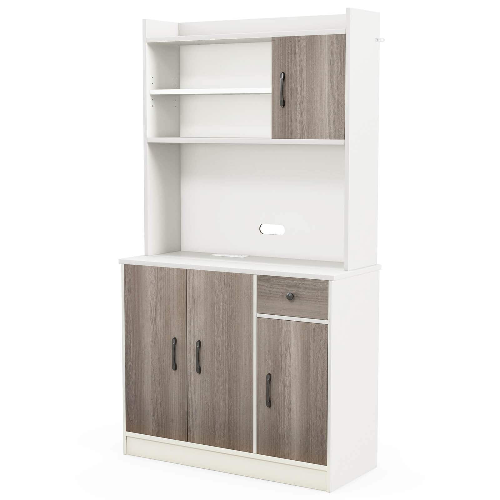 Alt View 1. Costway - 4-Door 71'' Kitchen Buffet Pantry Storage Cabinet w/Hutch Adjustable Shelf - White.