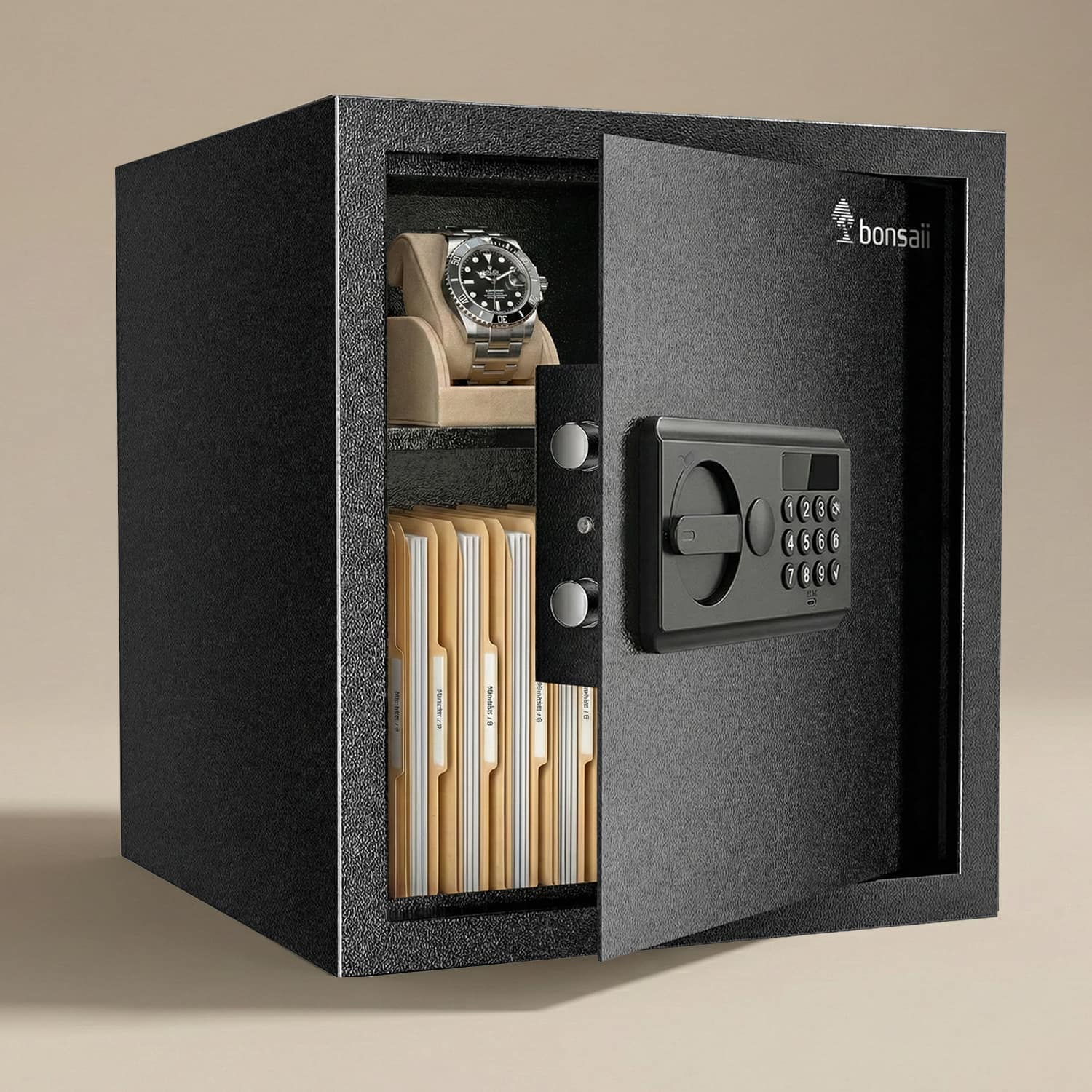 Bonsaii - 1.2 Cubic Foot Safe Box - Dual Steel Bolts, Removable Shelf - Ideal for Home, Hotel, or Business to Secure Jewelry - Black