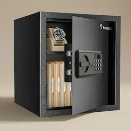 Bonsaii - 1.2 Cubic Foot Safe Box - Dual Steel Bolts, Removable Shelf - Ideal for Home, Hotel, or Business to Secure Jewelry - Black