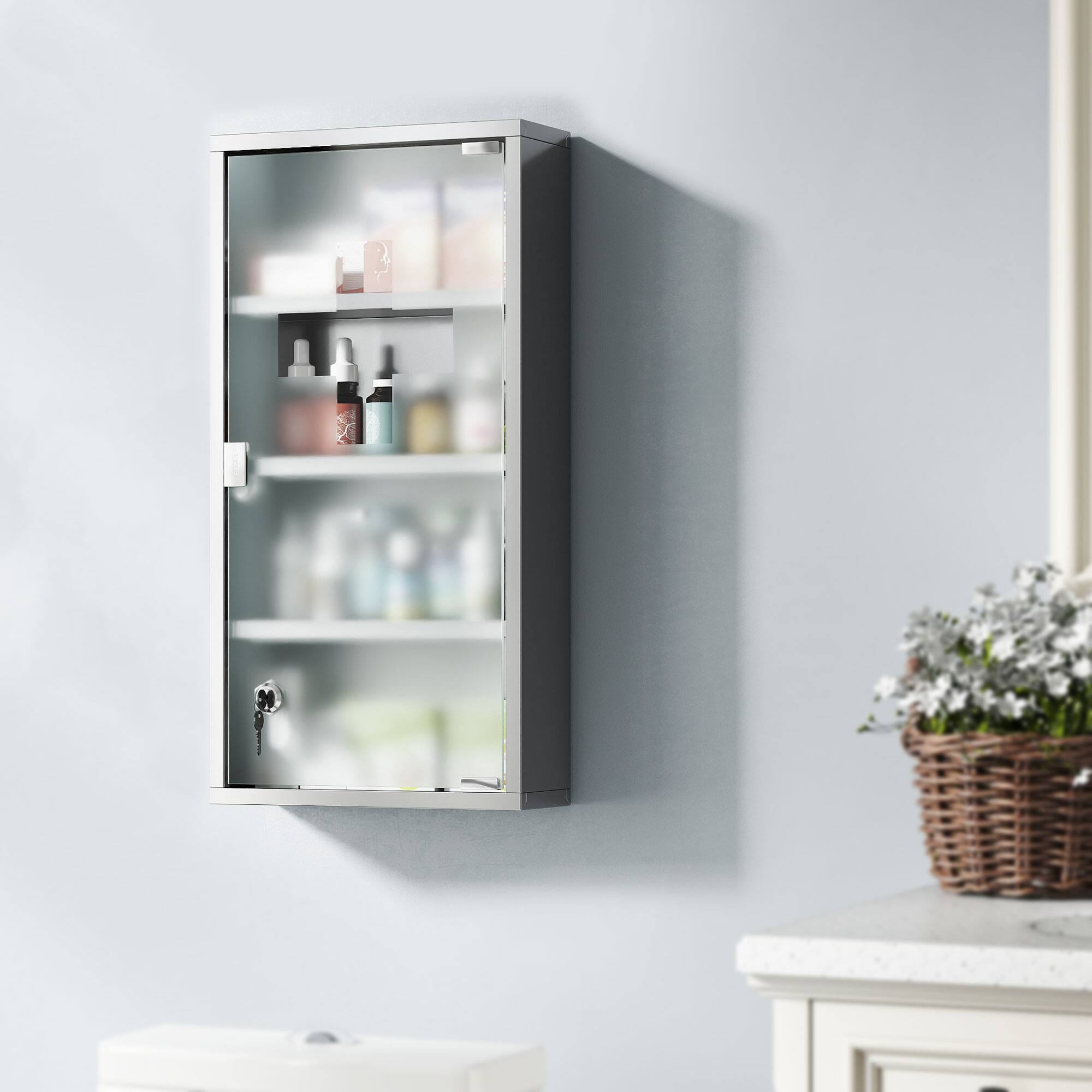 Alt View 7. Homcom - x 24" Lockable Medicine Cabinet - Silver.