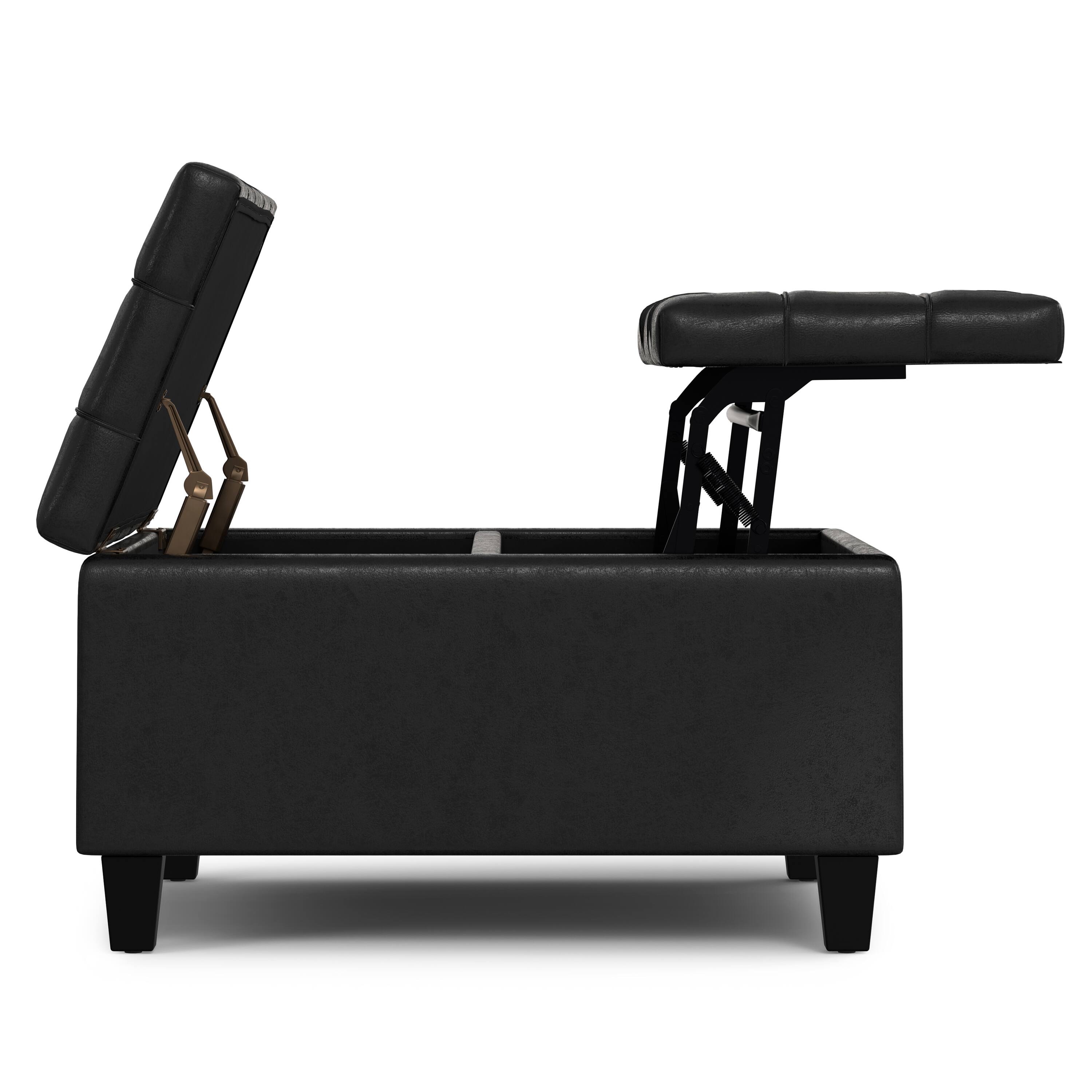 Alt View 2. Simpli Home - Harrison 30 inch Wide Small Square Coffee Table Storage Ottoman in Distressed Black Vegan Leather - Distressed Black.