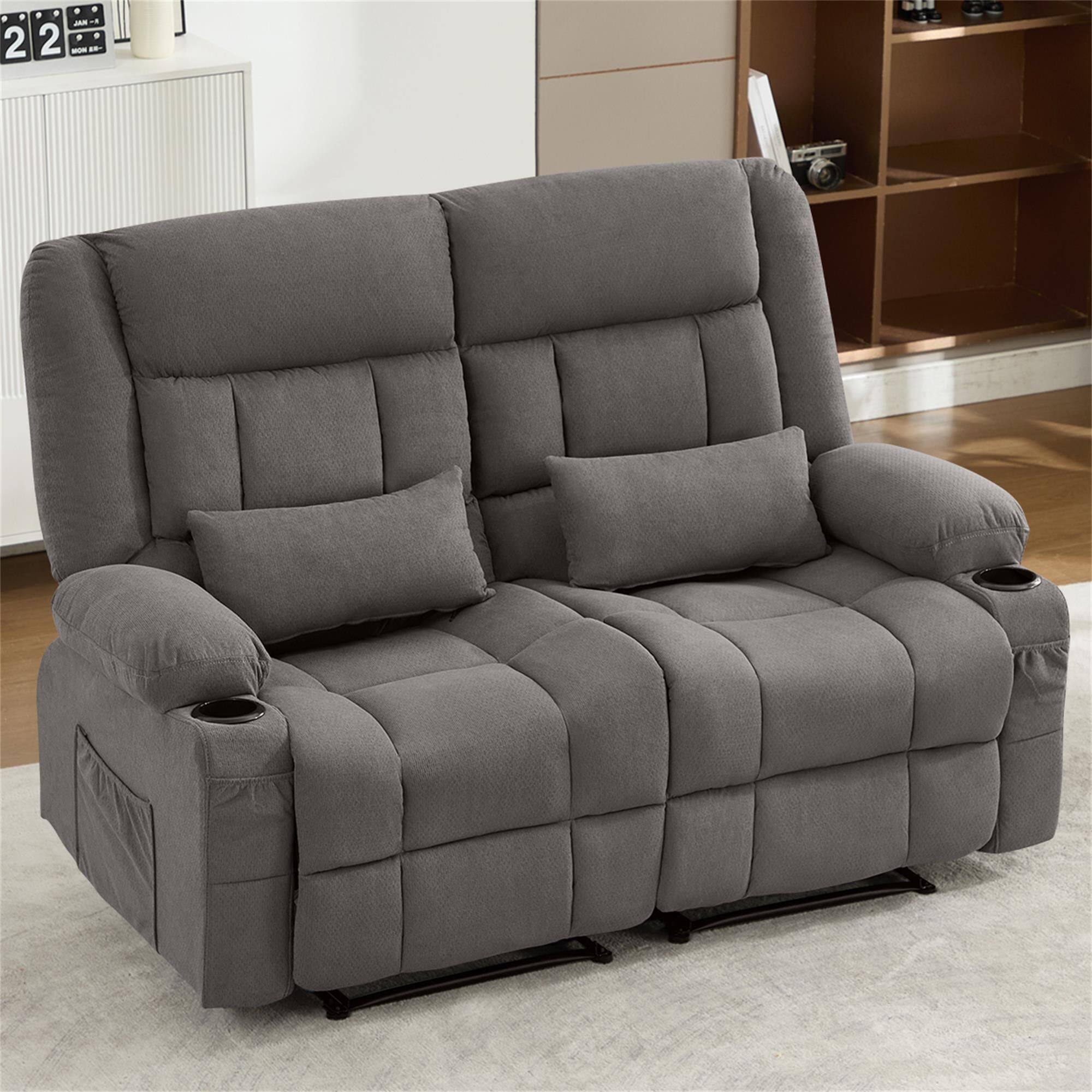 Alt View 1. Boyel Living - Oversized Manual Recliner Loveseat with Cup Holders Side Pocket Ergonomic for Living Room - Gray.