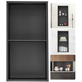 VEVOR - 13"x25" No Tile Shower Niche 304 Stainless Steel, Wall-Inserted Niche Recessed Double Shelves - Black