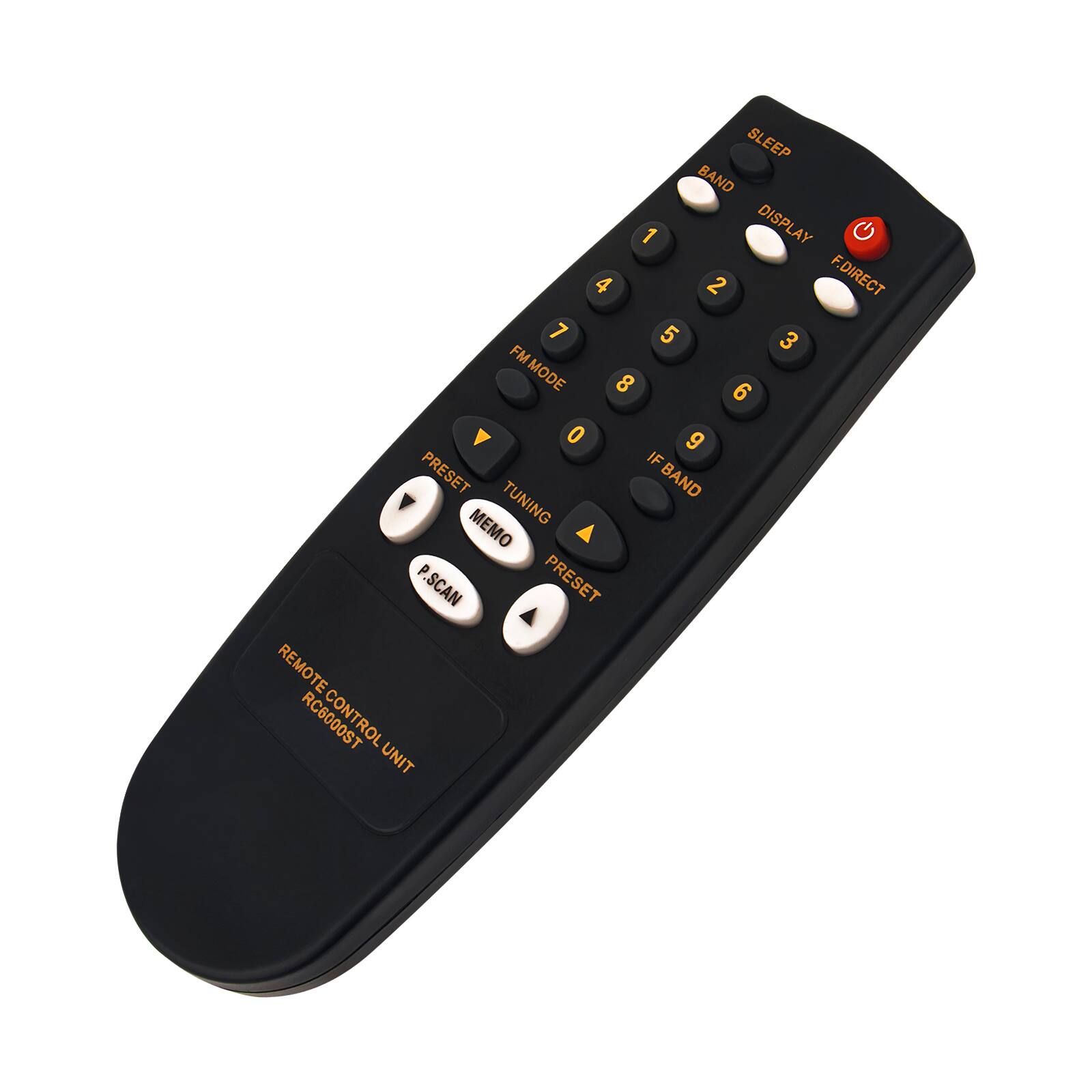 SLEEP  
BAND  
DISPLAY  
F.DIRECT  

1 2 3  
4 5 6  
7 8 9  
0  

FM MODE  
IF BAND  
PRESET  
TUNING  
P.SCAN  
MEMO  
PRESET  

REMOTE CONTROL UNIT  
RC6000ST