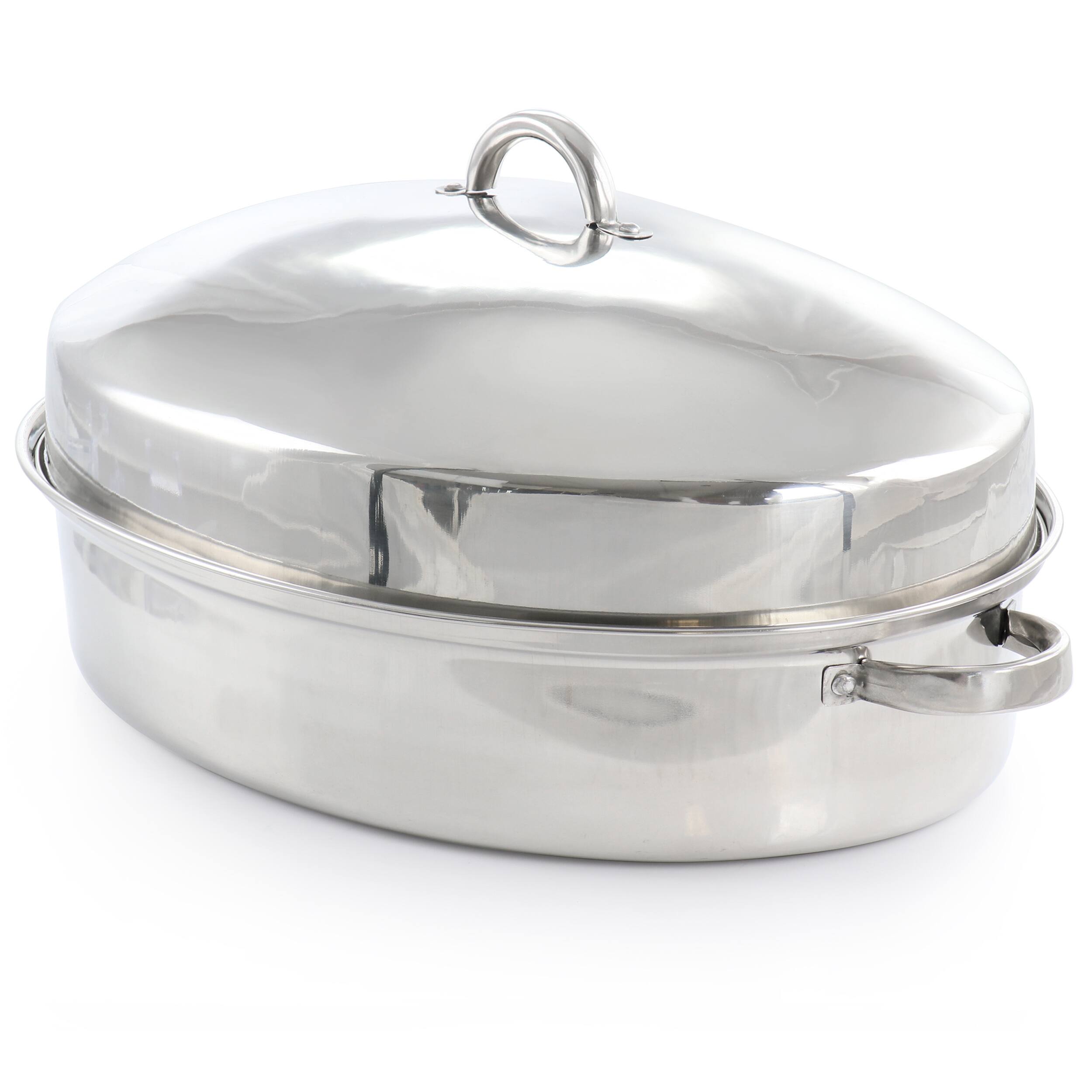 Alt View 1. Gibson - Gibson Home Hutchinson 18 Inch Oval Stainless Steel Roaster with Rack - Silver.