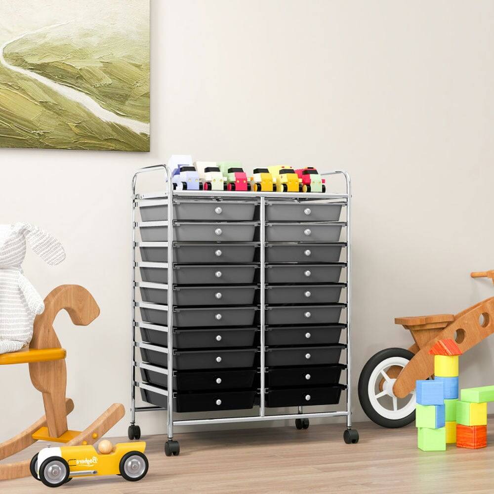 Alt View 6. Pefilos - 20 Drawers Rolling Storage Cart Studio Organizer-Black & Gray, Craft Organizers and Storage, Multipurpose Organizer Cart - Gray.