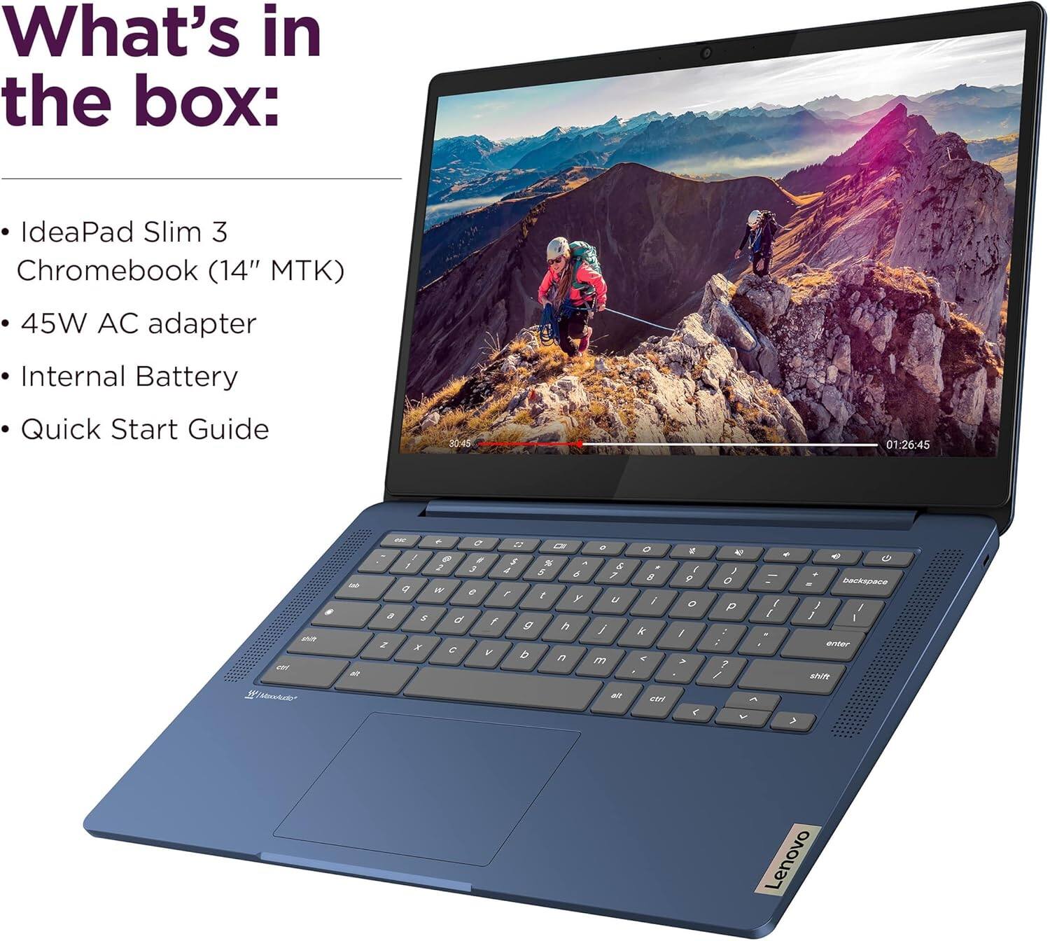 Alt View 8. Lenovo - IdeaPad Slim 3 Chromebook 14" FHD Touchscreen Laptop - MediaTek Kompanio 8-Core Processor  - 192GB Storage - Chrome OS - Abyss Blue.