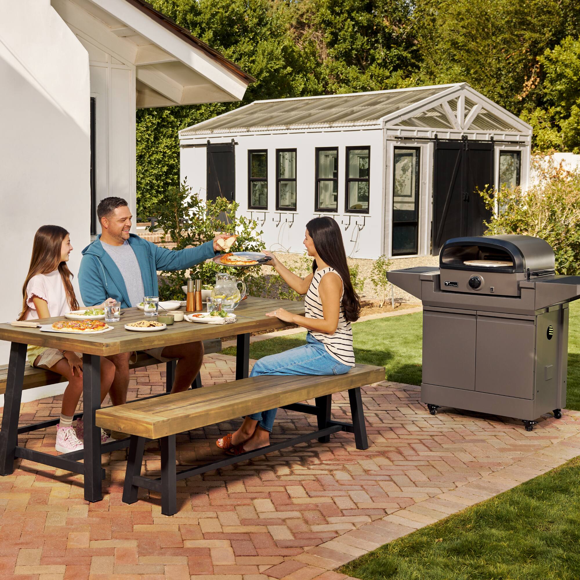 Alt View 6. TYTUS Grills - TYTUS Emberwood Gas Pizza Oven with Grill and Prep Cart - Gunmetal Gray.