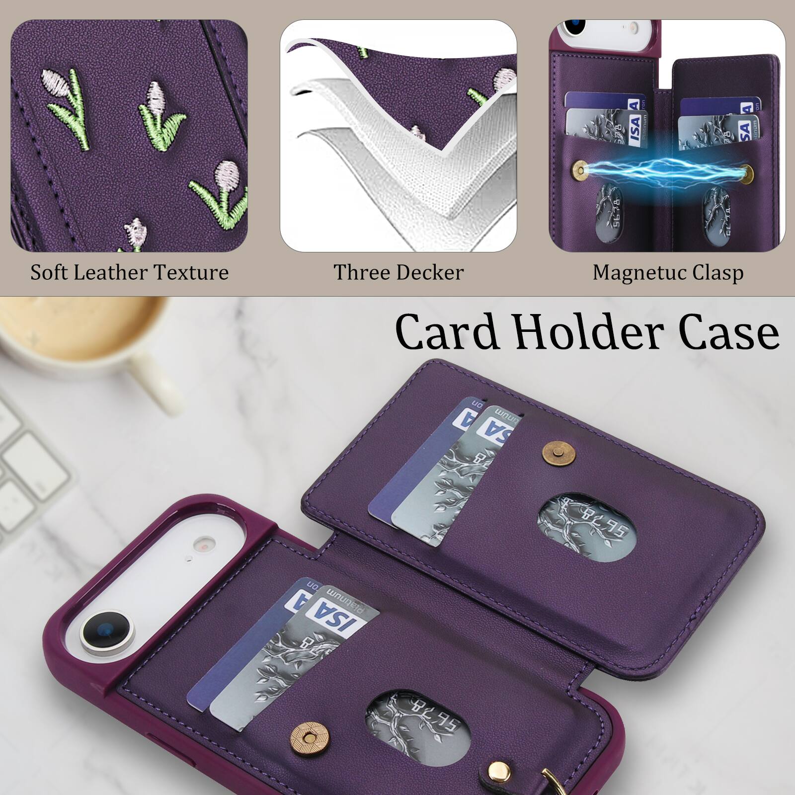 A ISA A SA Soft Leather Texture 9678 DEATA Three Decker Magnetic Clasp Card Holder Case u 4 n SA 895 B EACT A Platinum ISA 8295 95