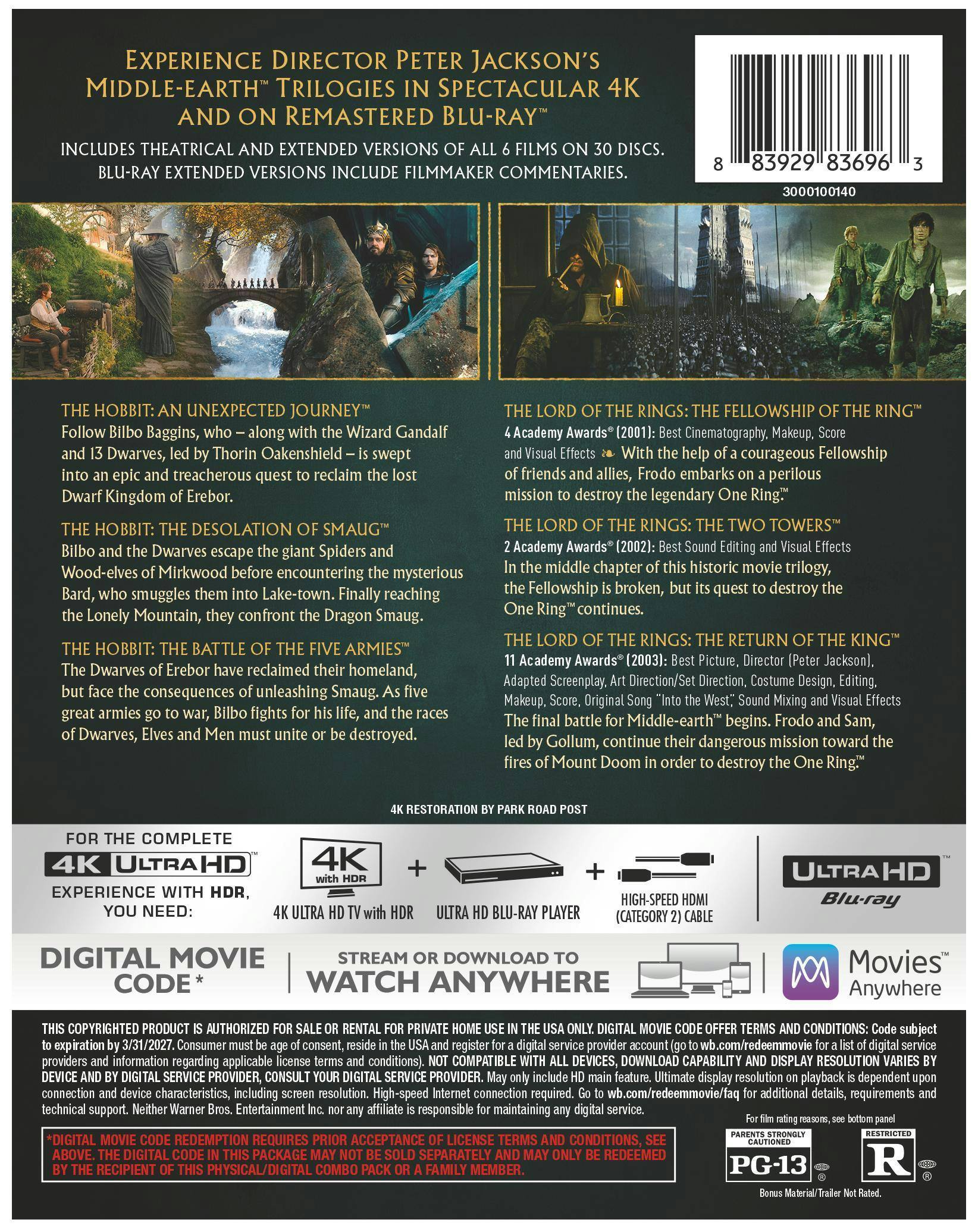 Back. Middle-Earth 6-Film Collection (4K Ultra HD) [UHD].